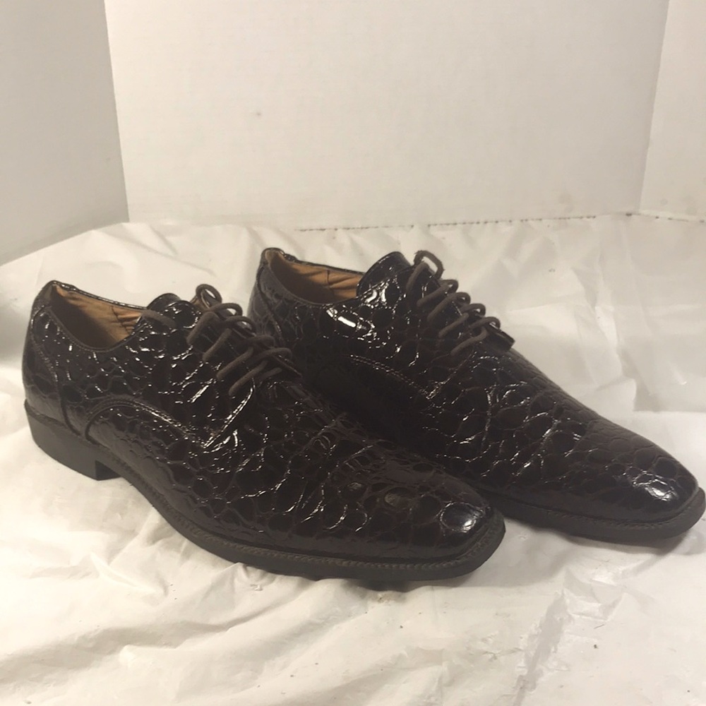Men's Giovanni Chocolate Brown Reptile Print Leather Lace Up Dress Shoes